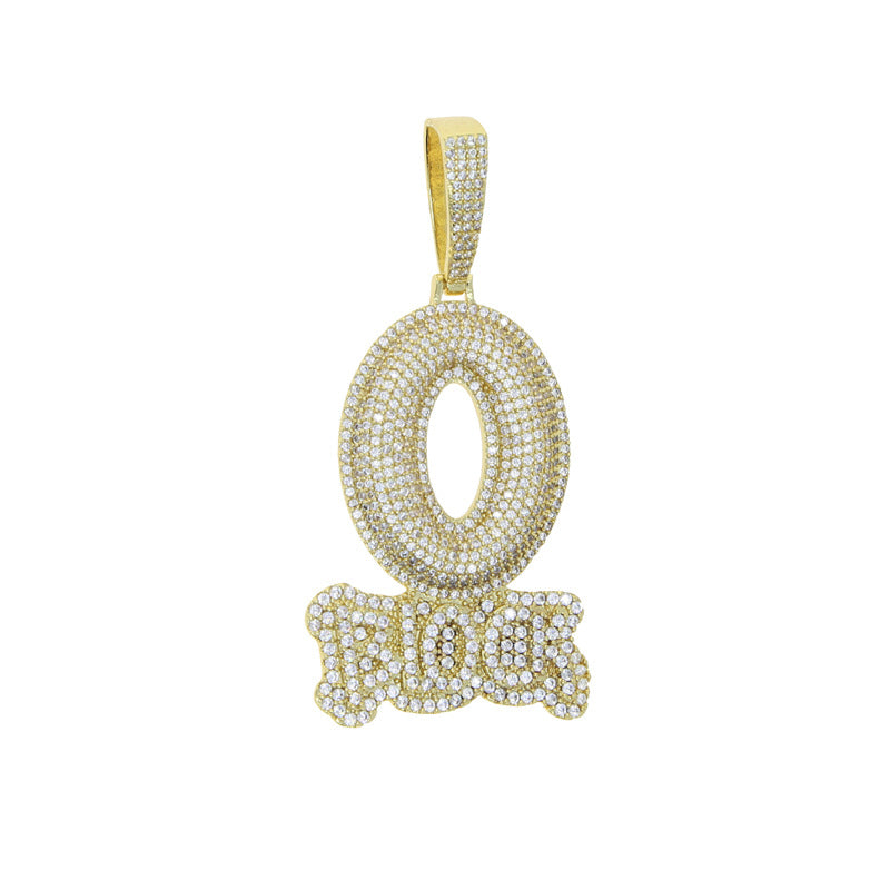 Hip-hop zircon-encrusted O BLOCK letter pendant