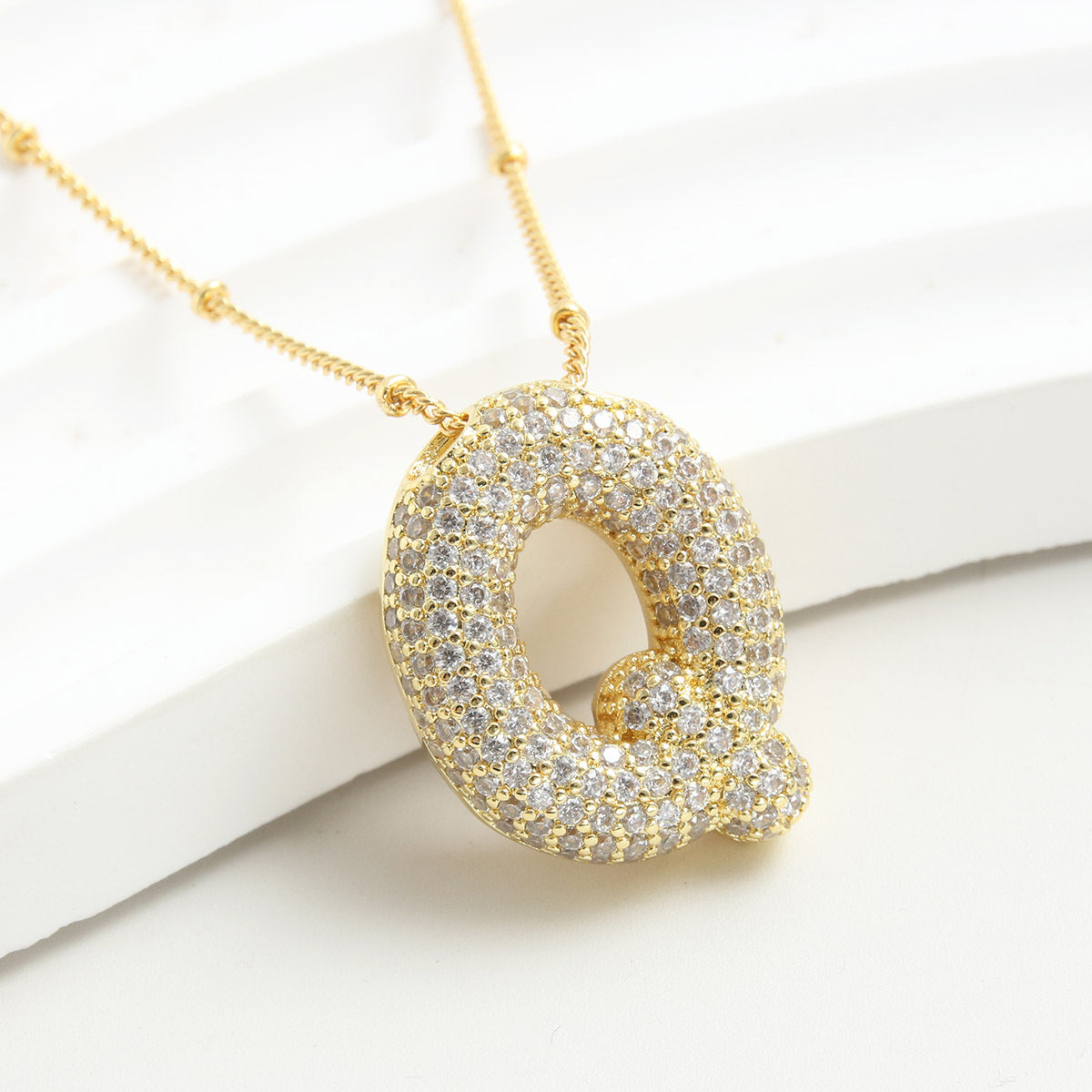 Bubble Initial Necklace 14k Gold Plated Cubic Zirconia