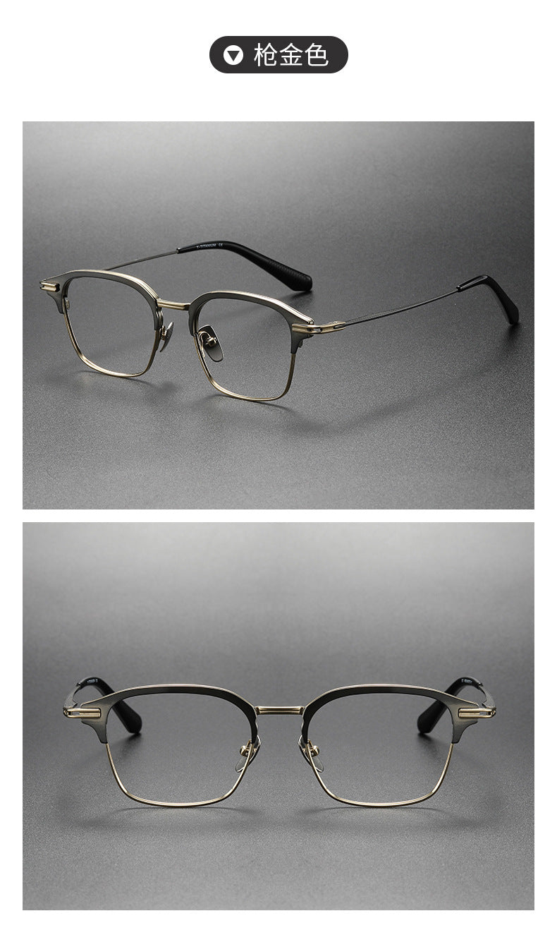 Square-frame business glasses made of pure titanium