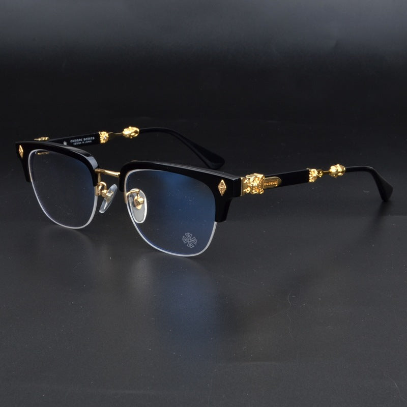 Chrome Hearts sword themed literary semi rimmed glasses