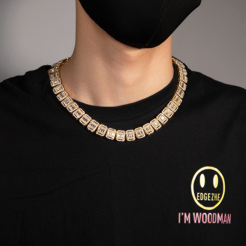 Alloy Necklace, 13mm, Diamond-Studded Nine-Panel Chain
