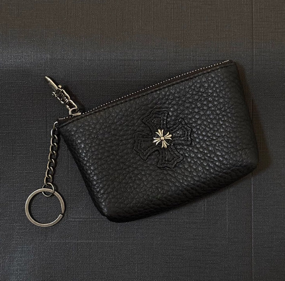 Chrome Hearts top-grain leather cross coin purse