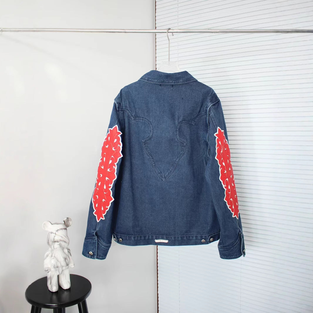 Chrome Hearts Flame Vine Leather Denim Jacket