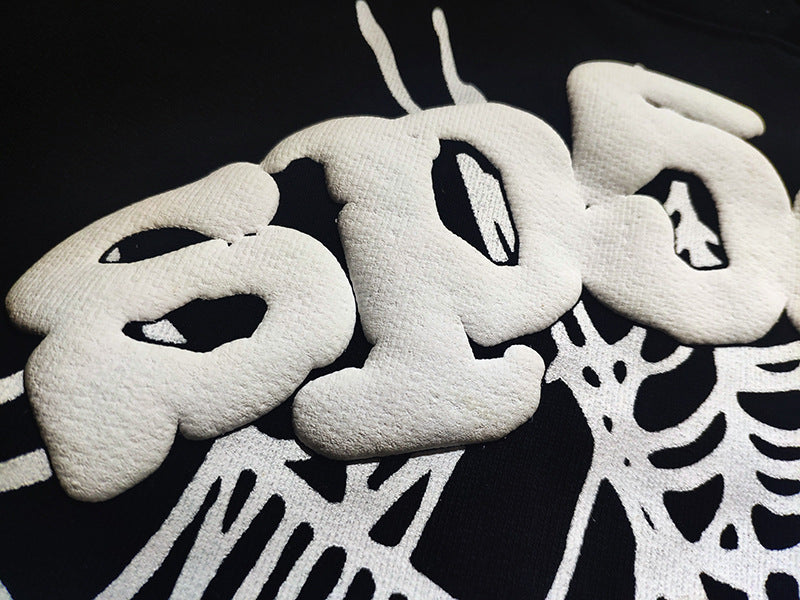 Sp5der fleece-lined hoodie with spiderweb print.