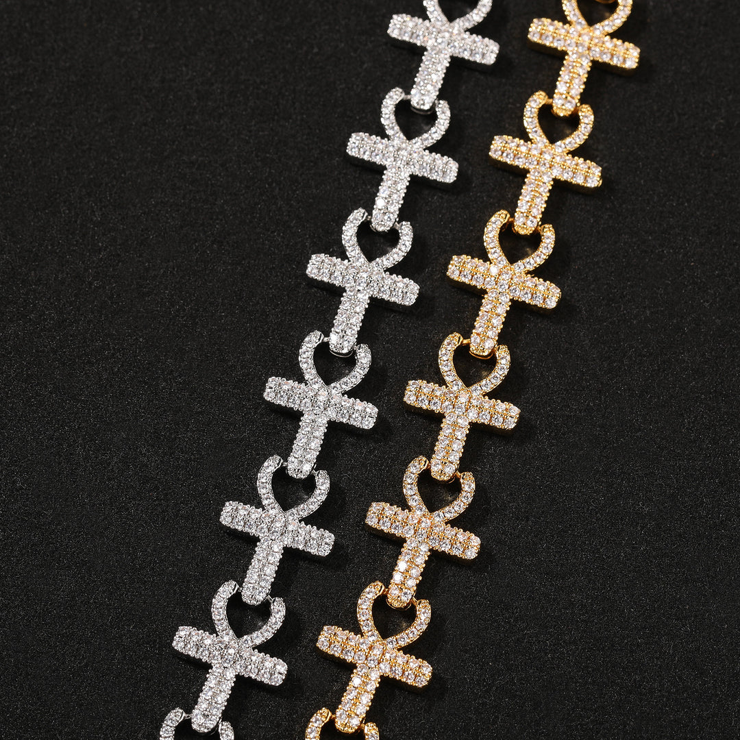 15mm Full-Diamond Cross Necklace & Bracelet