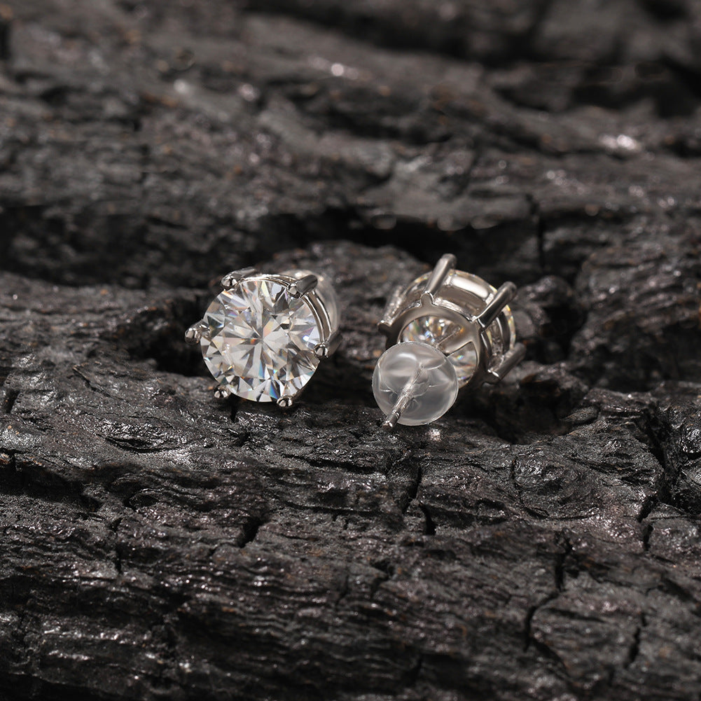 Hip-hop 925 silver moissanite six-prong earrings