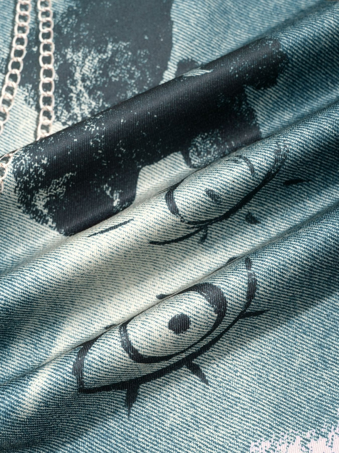 Wide-Leg Denim Jeans with Bear Eyes Print