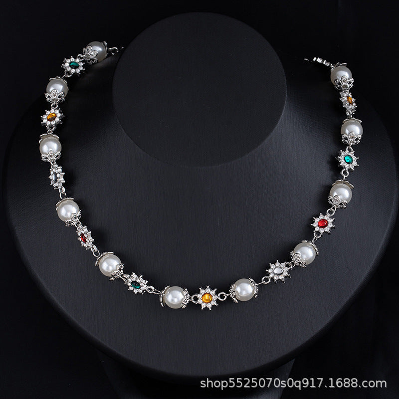 Rhinestone & Pearl Jewelry Set: Bracelet, Necklace, and Waist Chain