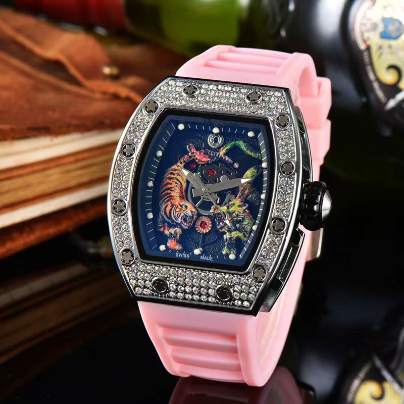 Tonneau-Shaped Water-Resistant Watch with Dragon & Tiger Totems
