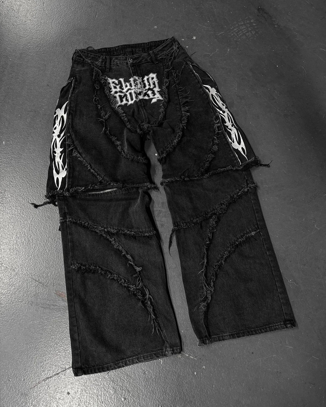 Paneled, Loose-Fit, Embroidered, and Fur-Trimmed Denim Jeans