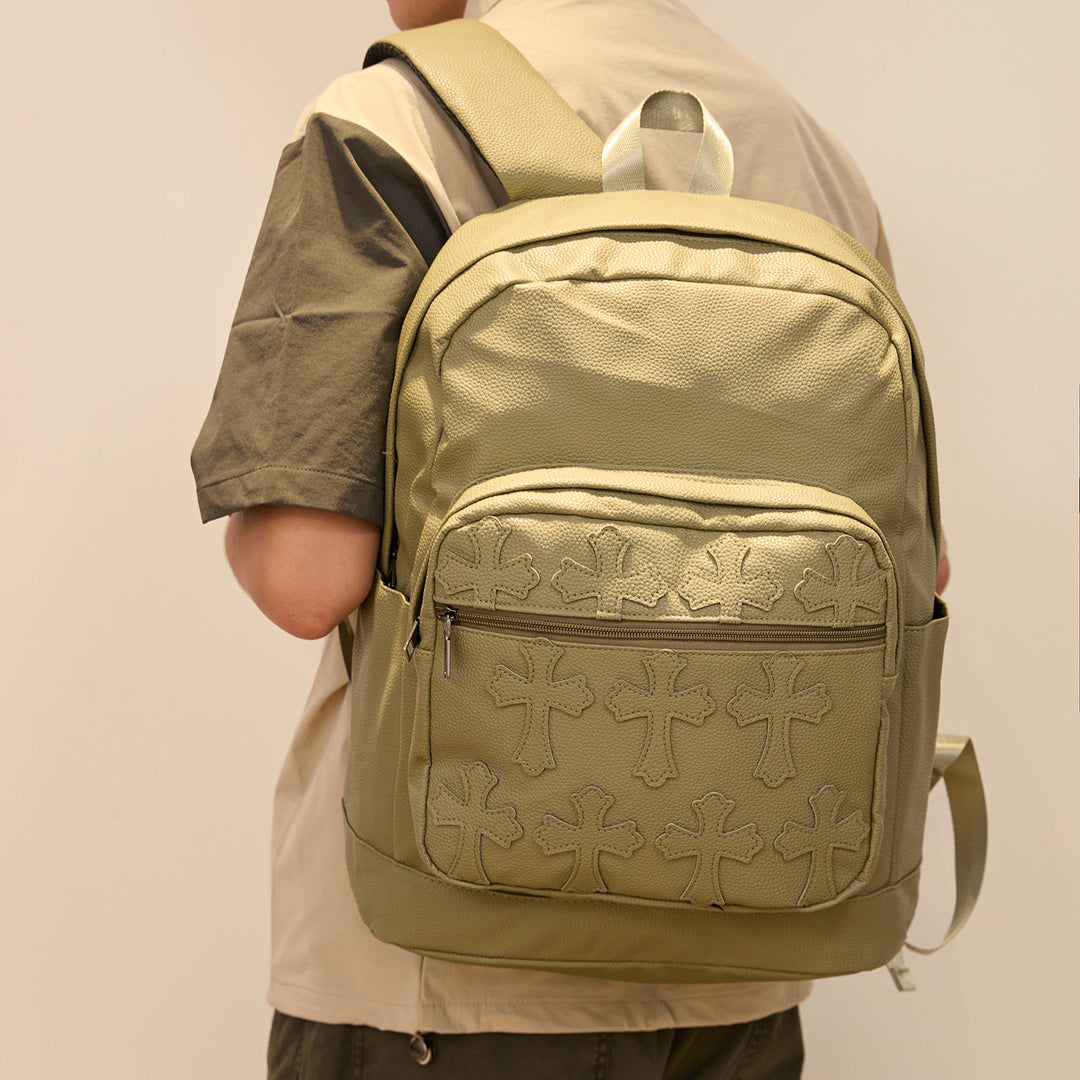 Chrome Hearts Cross PU Leather Student Backpack