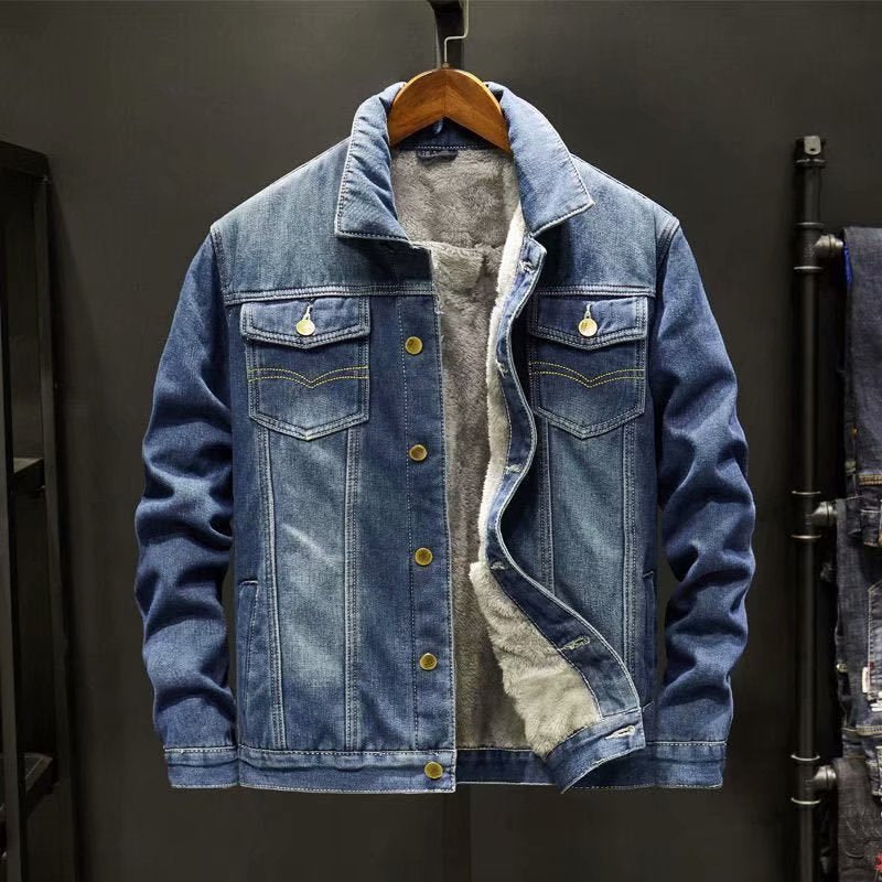 Men's Fleece-Lined Thick Denim Workwear Jacket
