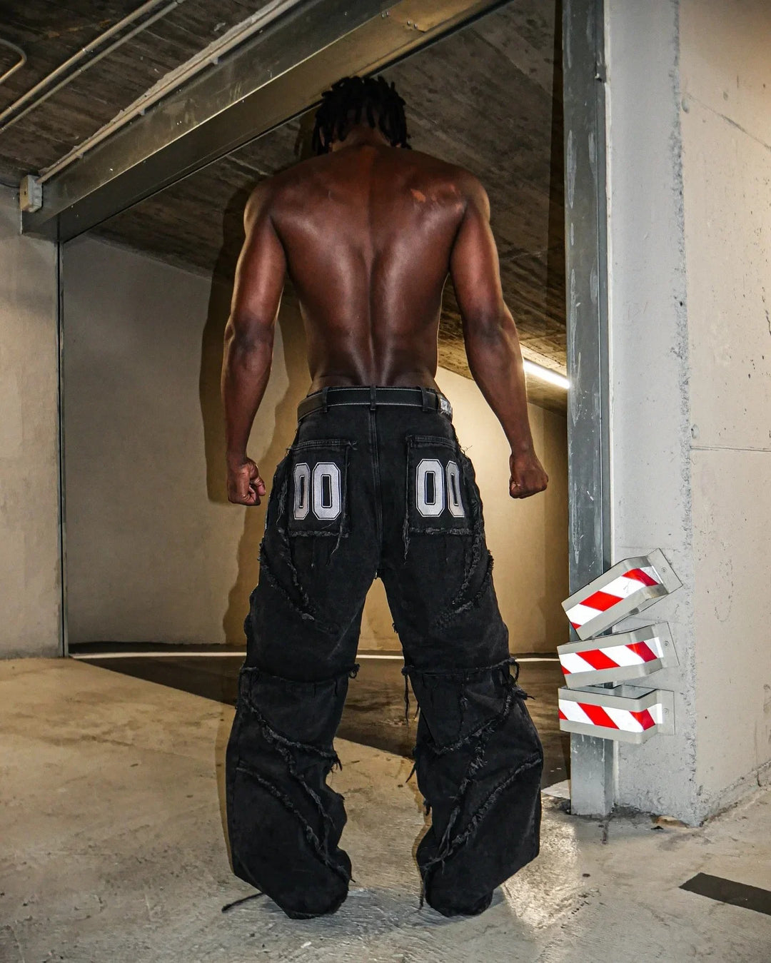 Paneled, Loose-Fit, Embroidered, and Fur-Trimmed Denim Jeans