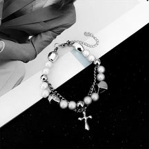 rosary necklace Reflective pearl cross necklace