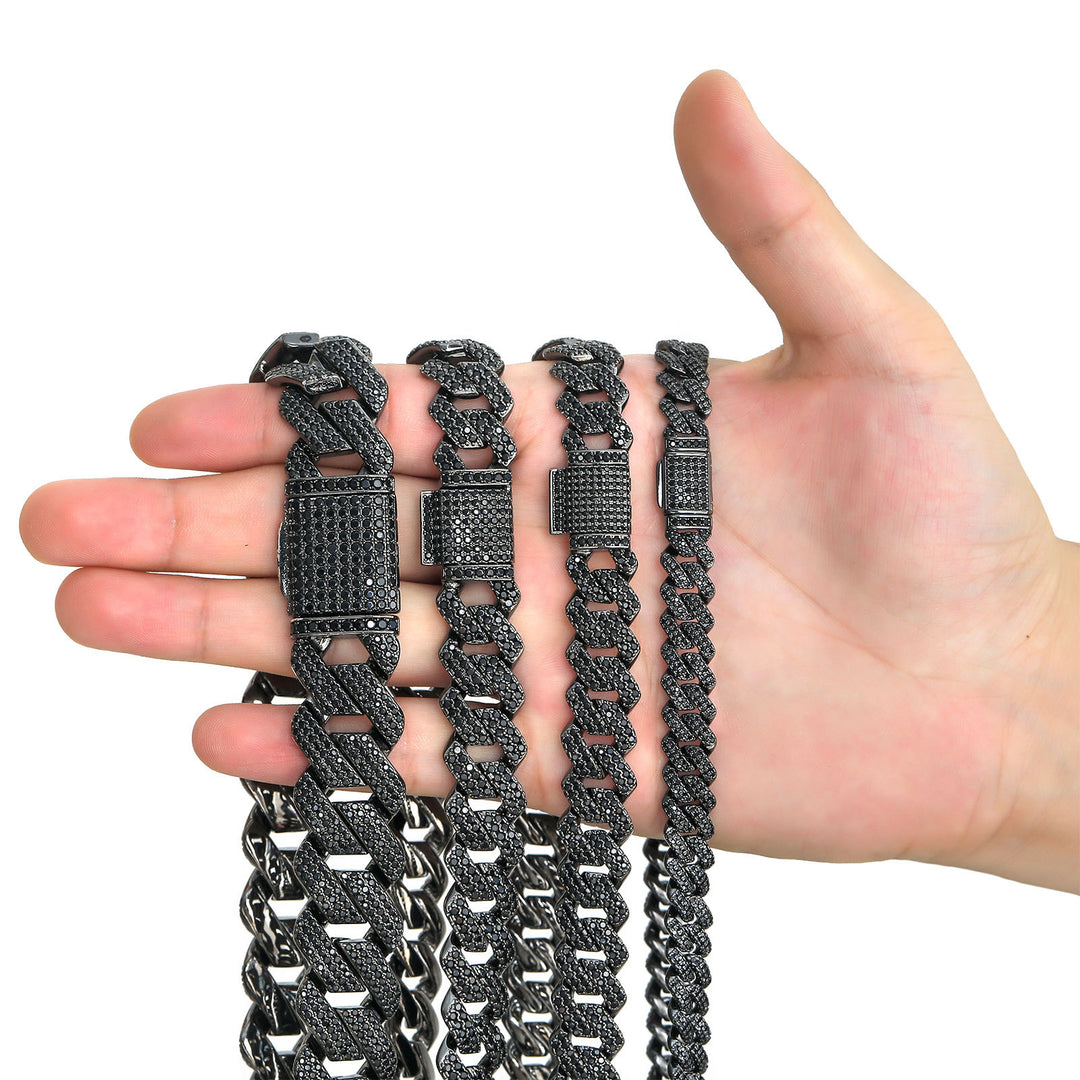 Hip-Hop Black Zirconia Rhombus Cuban Link Chain
