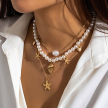 starfish necklace pearl shell necklace
