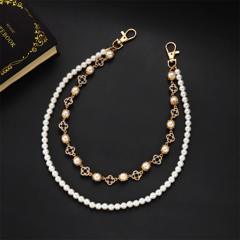 Multi-Color Gemstone, Pearl, and Cross Punk Waist Chain