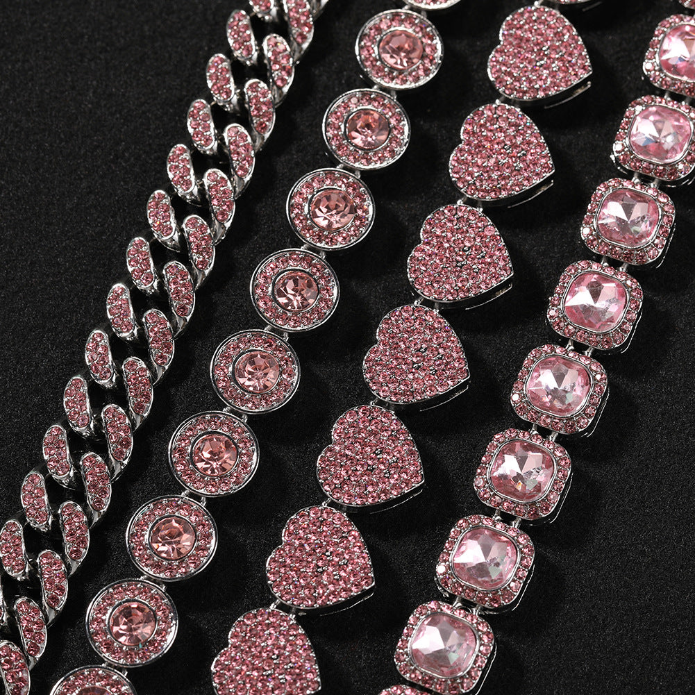 Pink diamond alloy heart geometric versatile bracelet