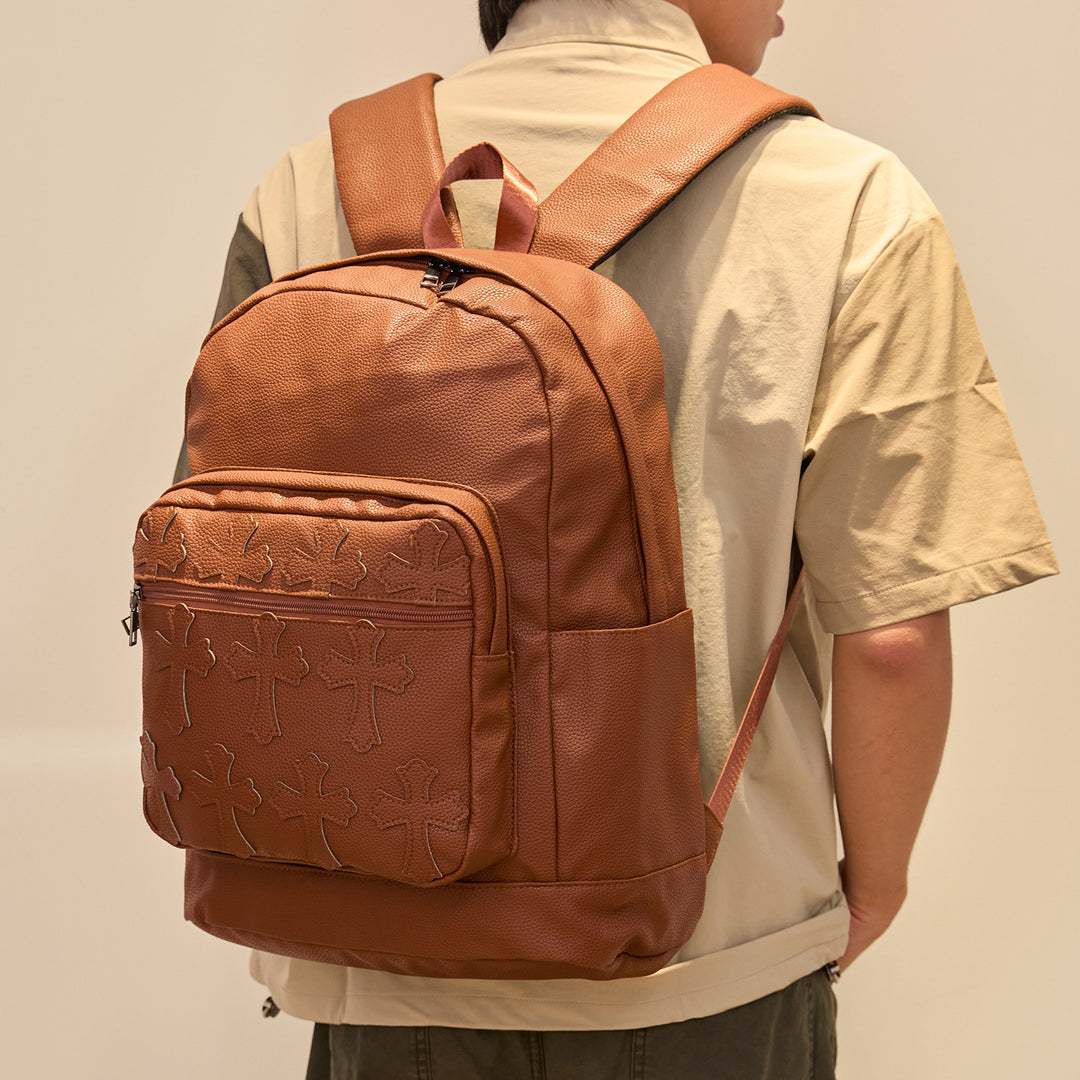 Chrome Hearts Cross PU Leather Student Backpack