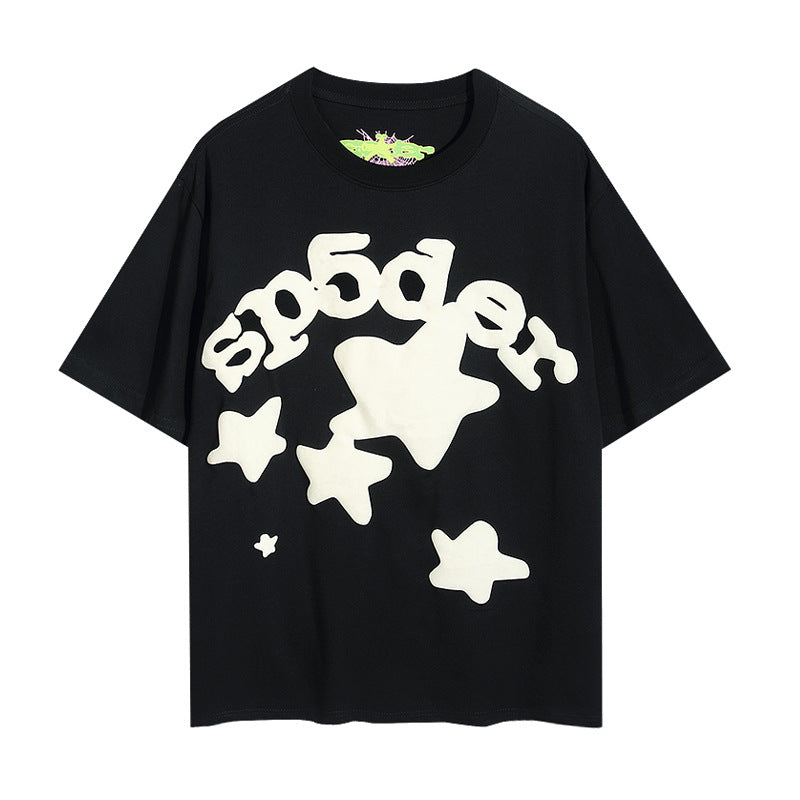 Sp5der foam letter 555 spider web print short-sleeved T-shirt