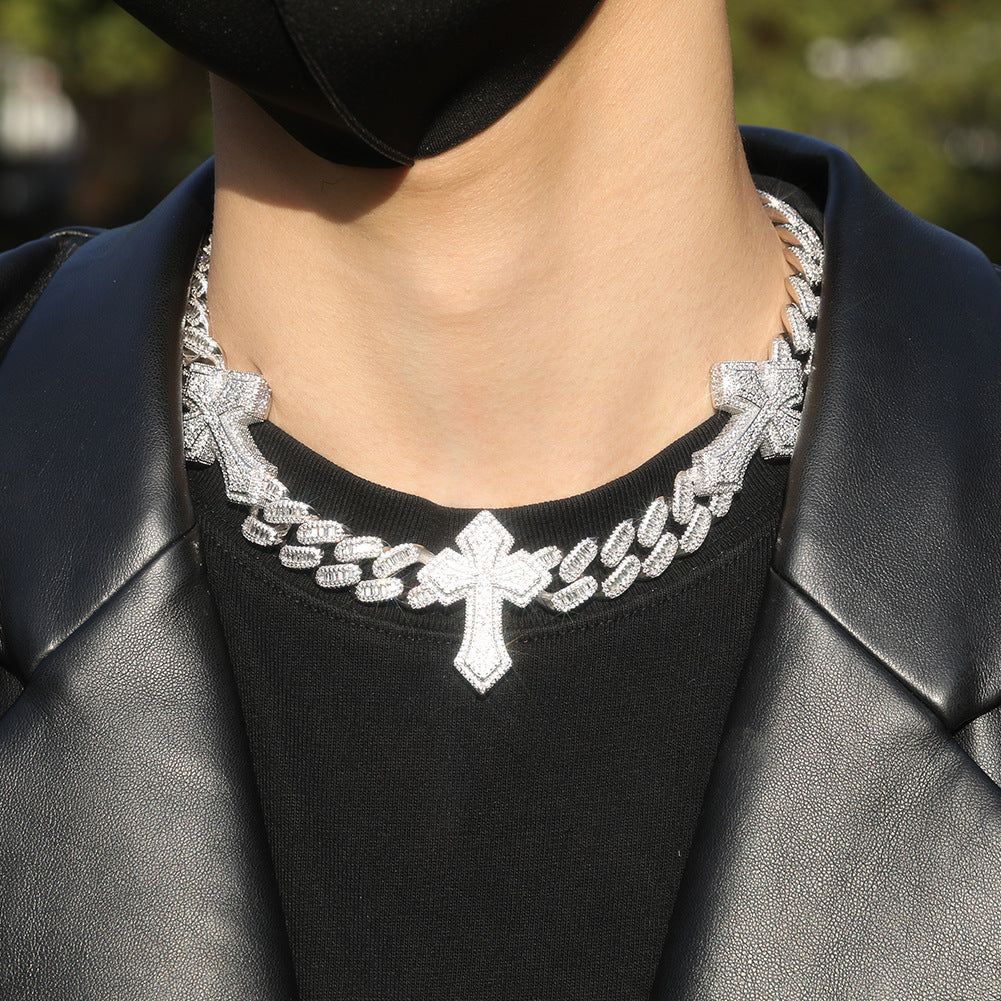 cuban link chain cross tennis necklace