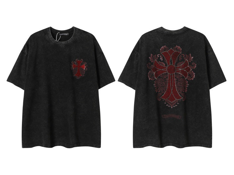 Chrome Heart horseshoe Sanskrit cross fluorescent wings T-shirt