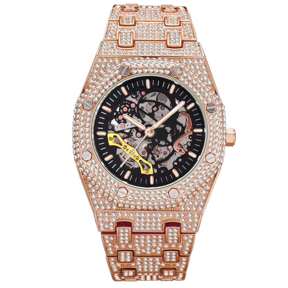 Fully Diamond Skeleton Mechanical Waterproof Luminous Watch