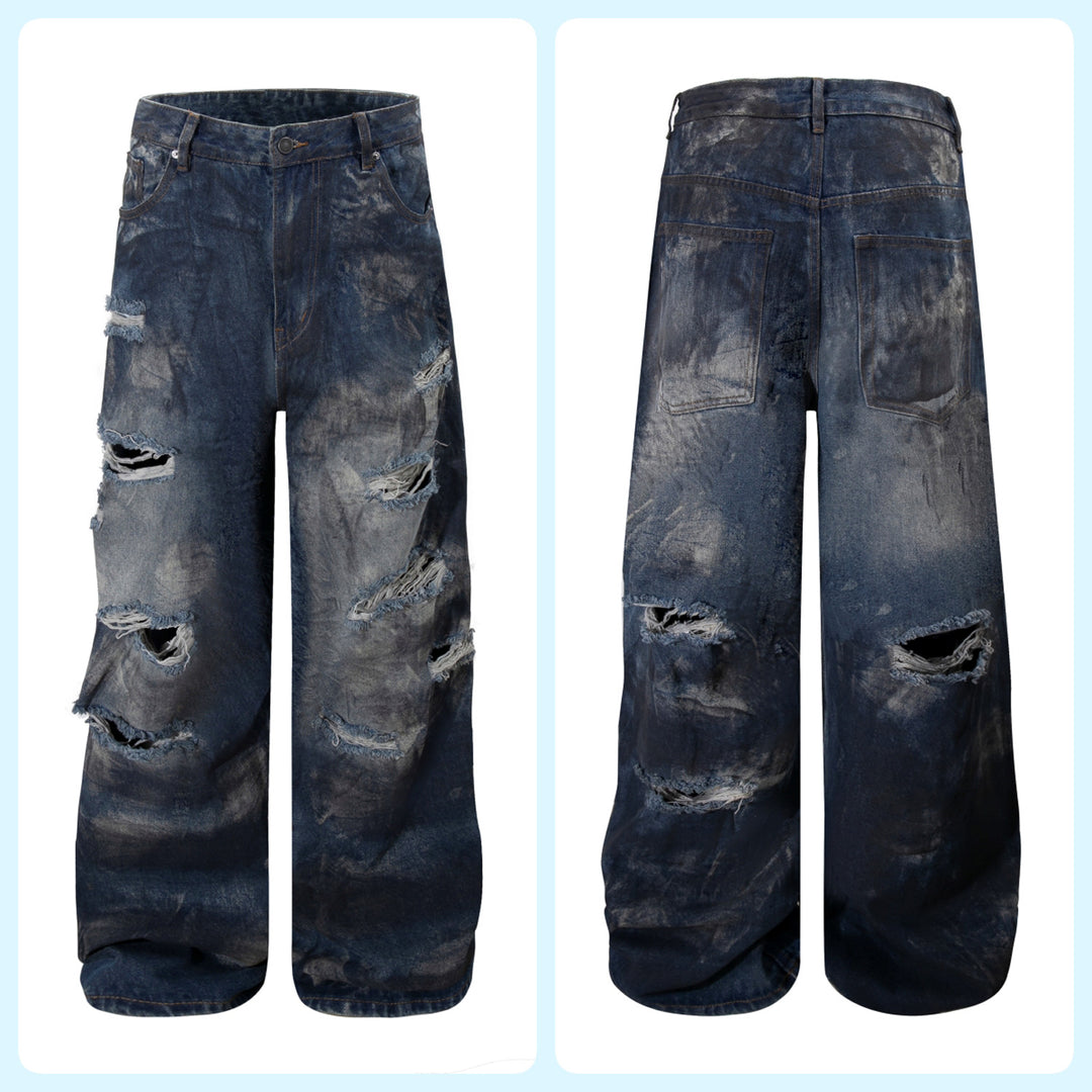 Wasteland-Style Distressed Loose-Fit Scythe Cut Jeans