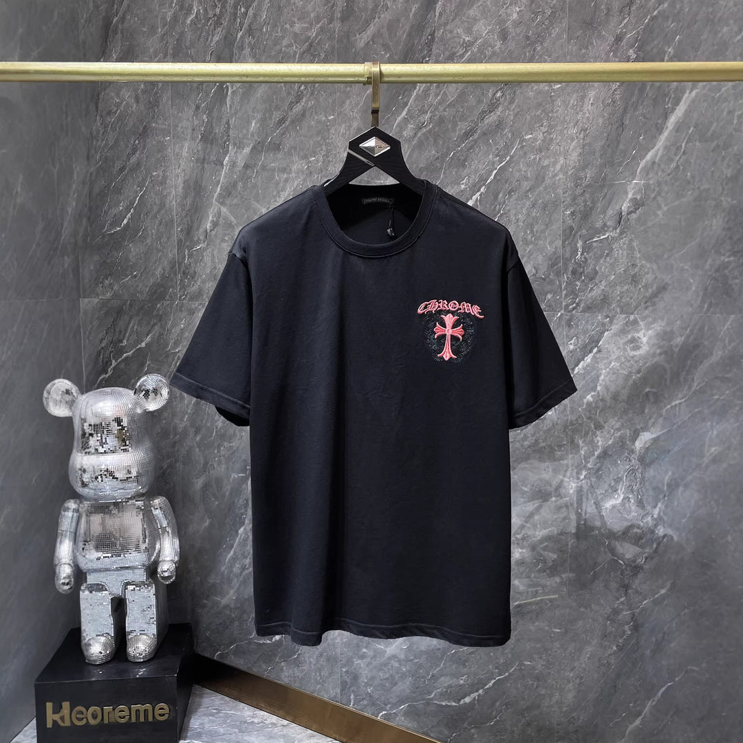 Chrome Hearts Cross & Horseshoe Double-Layer Embroidered T-Shirt