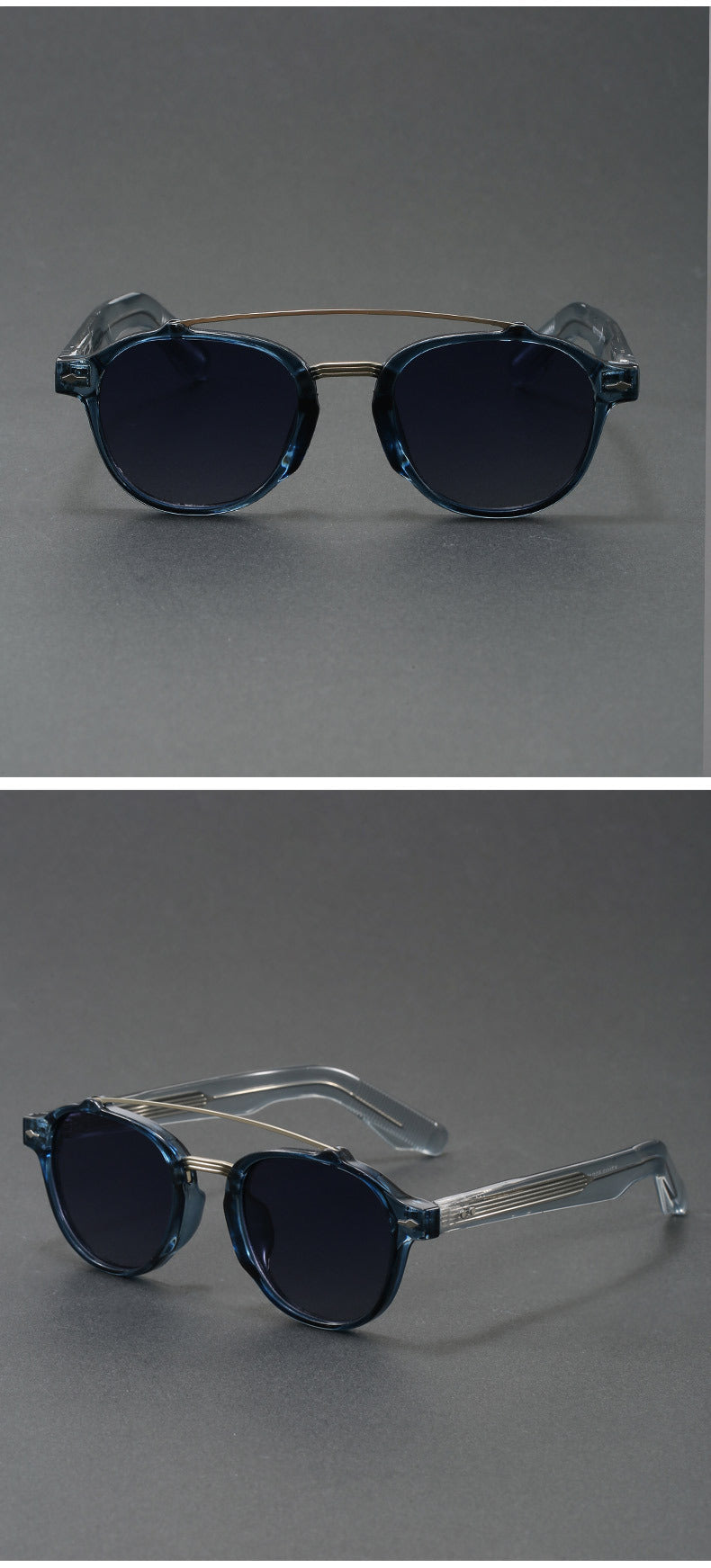 Retro Double Bridge Round Frame Slimming Sunglasses