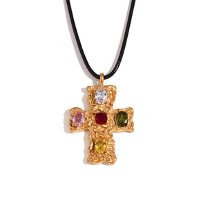 18K colorful hammered cross