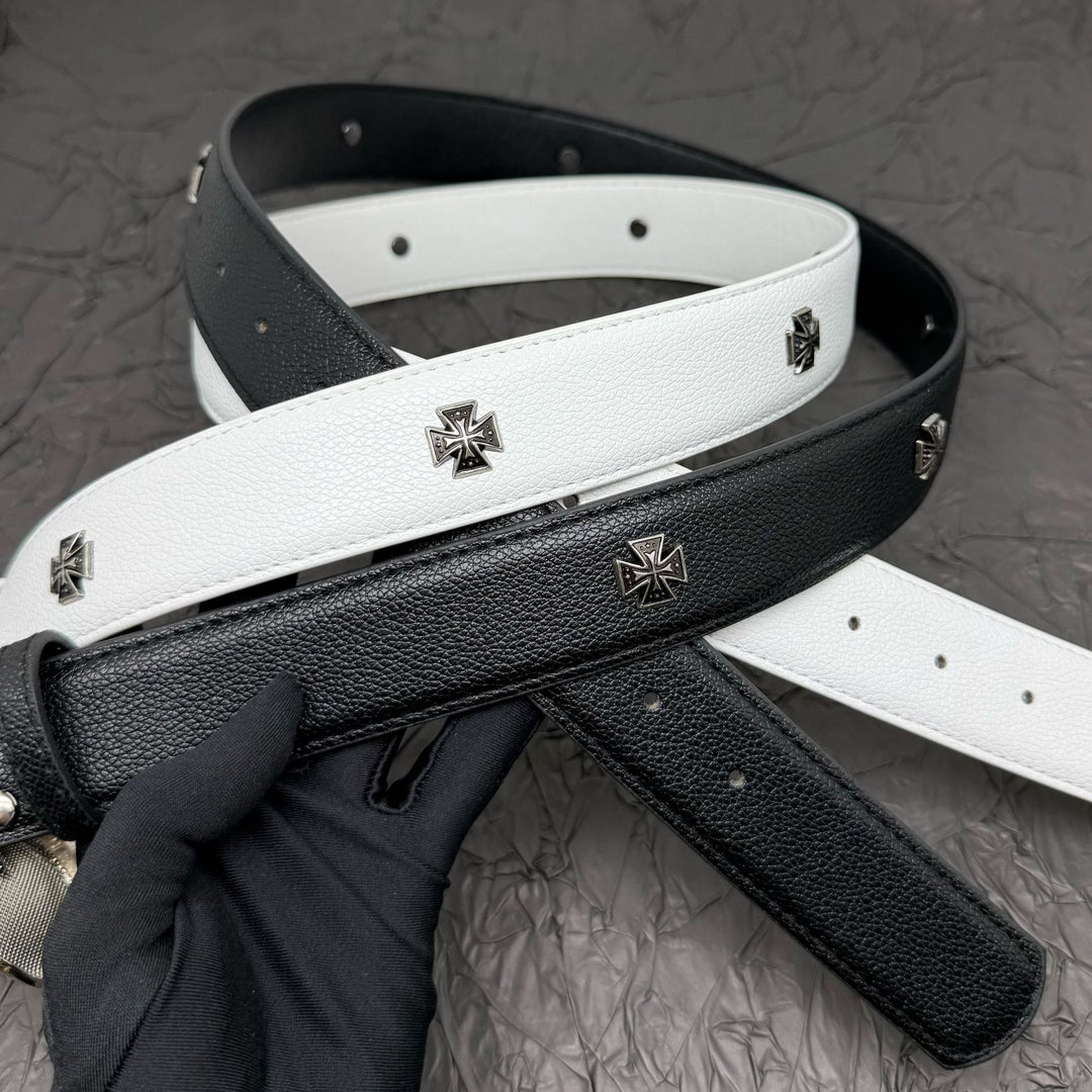 Chrome Hearts Belt with Cross Rivets and Tongue Buckle
