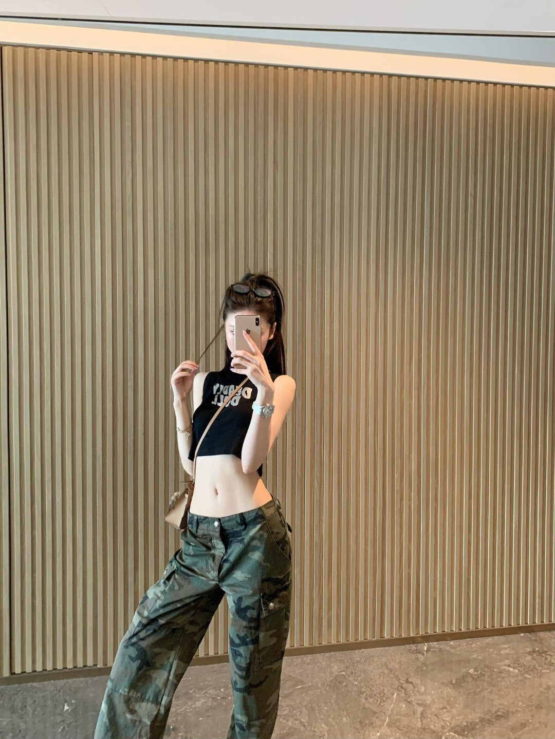 Chrome Hearts sexy tank top, retro cargo camouflage pants