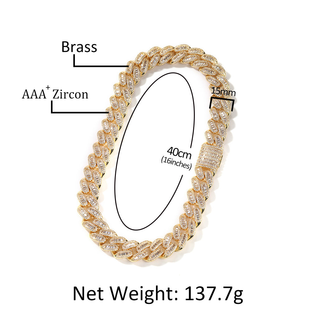 High-end copper with zircon inlay, 15mm Cuban chain