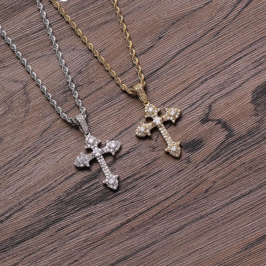 Full zirconium cross pendant couple necklace