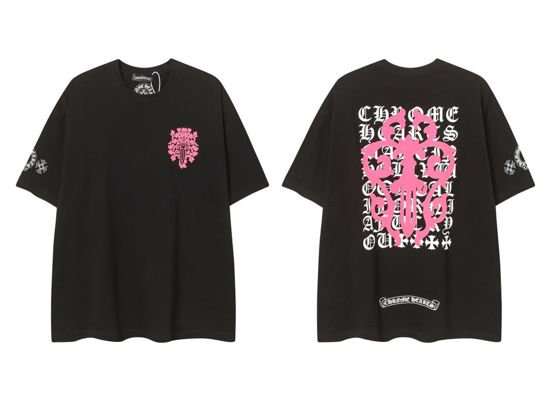 Chrome Heart horseshoe Sanskrit cross fluorescent wings T-shirt
