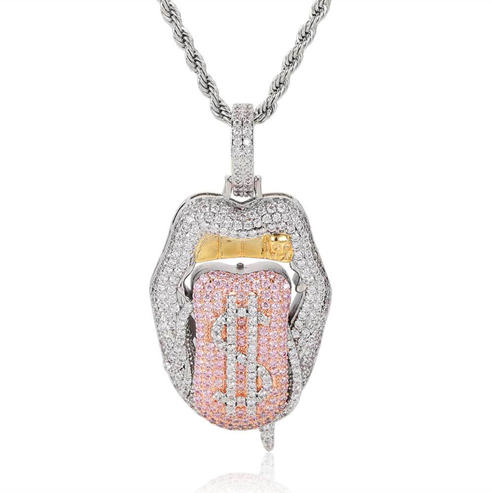 Dollar Mouth Tongue Hip Hop Jewelry Micro-inlaid Zircon Pendant wholesale