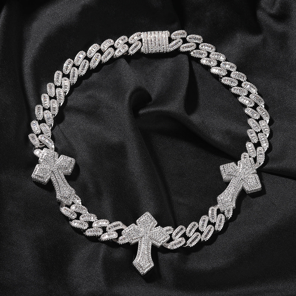 cuban link chain cross tennis necklace