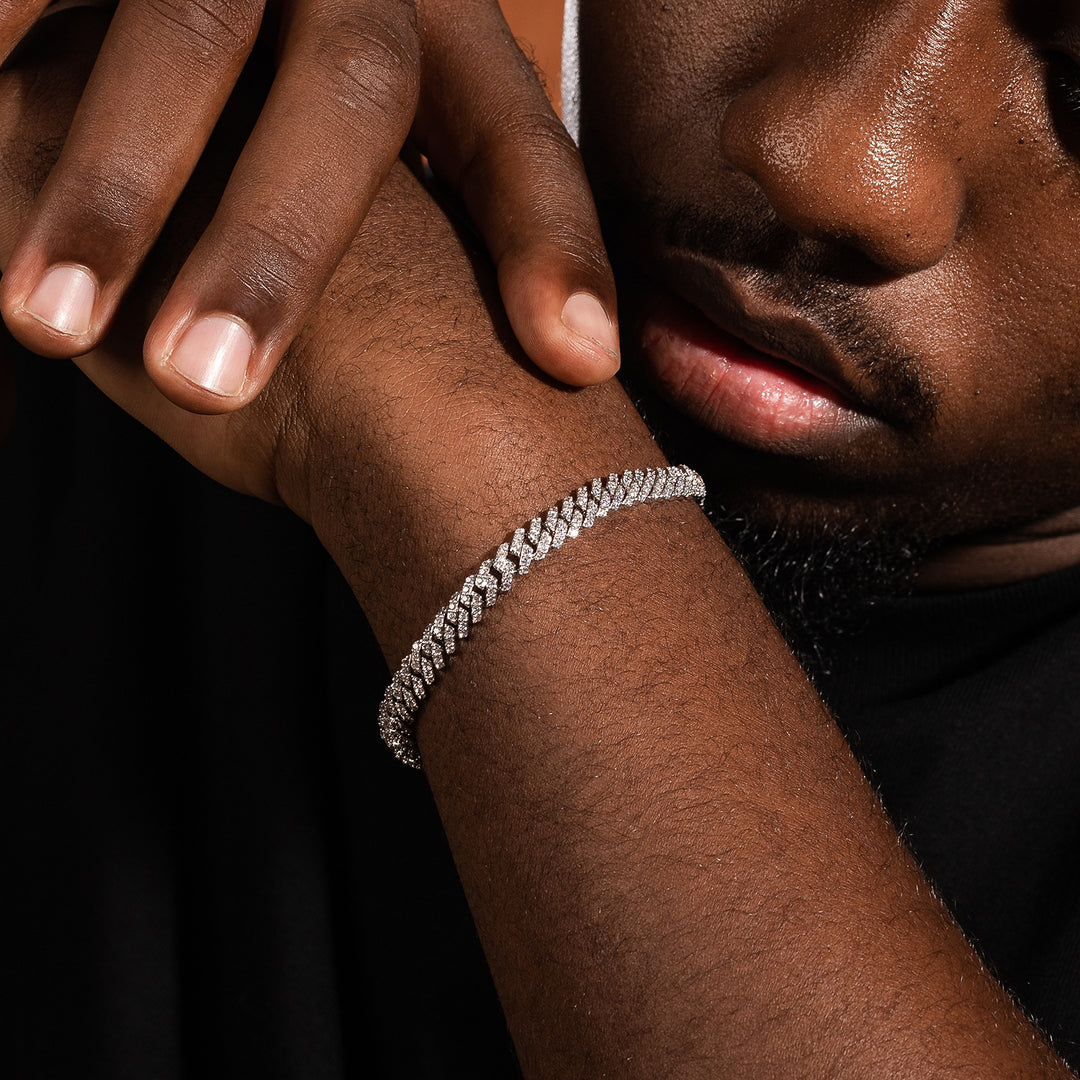 6mm Rhombus-Link Cuban Bracelet with Diamond Accents
