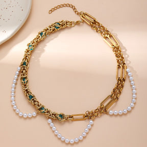 Double-layer pearl gold necklace