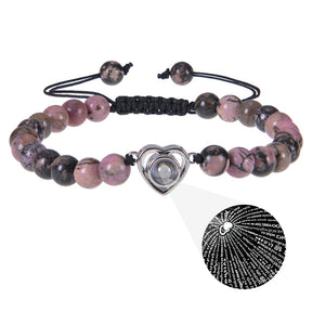 Pink zebra stone beaded heart-shaped projection bracelet