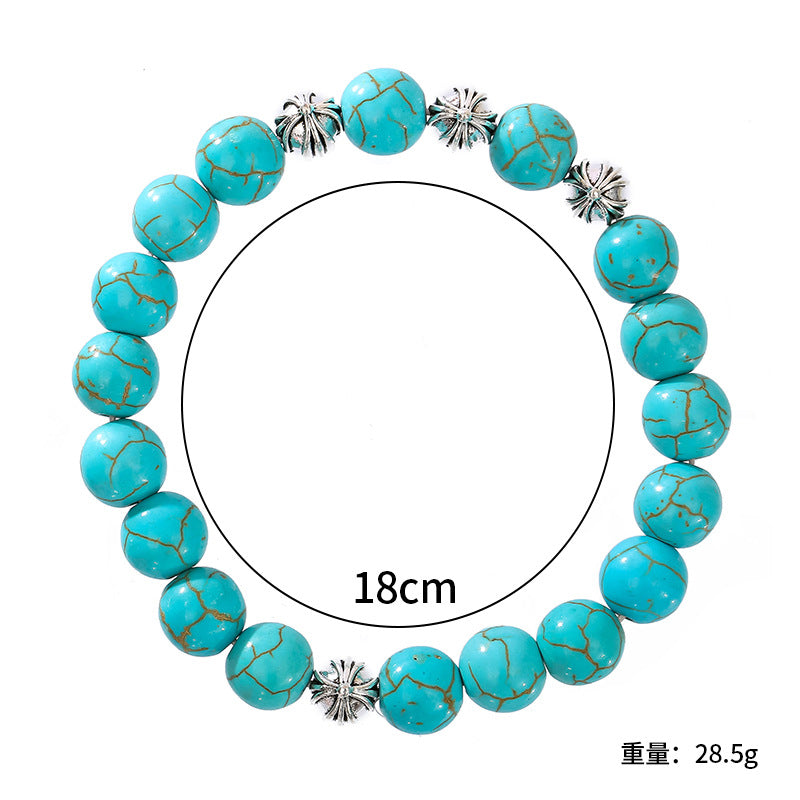 chrome hearts cross turquoise beaded cat's eye bracelet