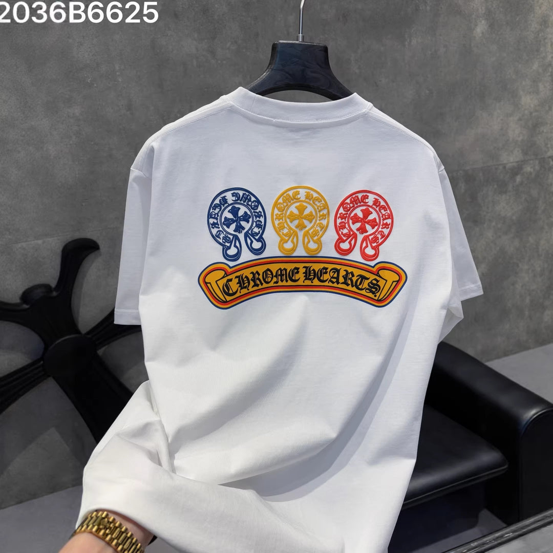 Chrome Hearts 3 Horseshoe Sanskrit Embroidered T-Shirt