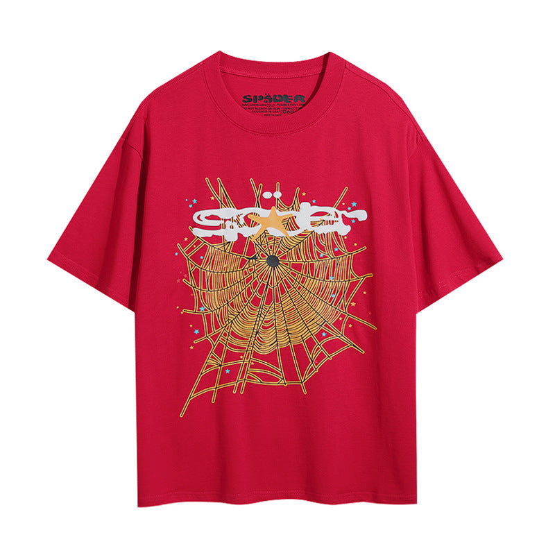 Sp5der foam letter 555 spider web print short-sleeved T-shirt