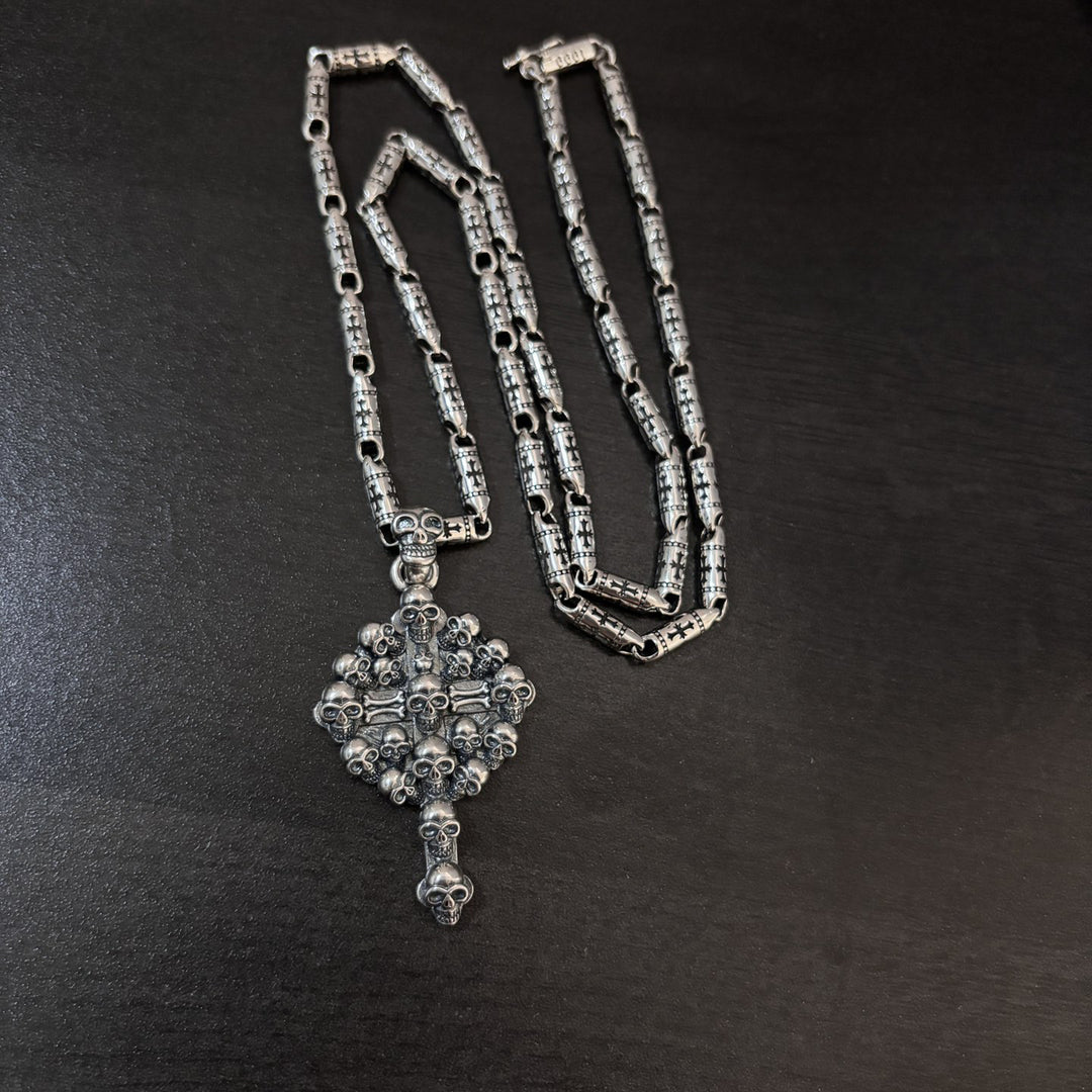 Chrome Hearts-Inspired Multi-Skull & Cross Pendant Necklace