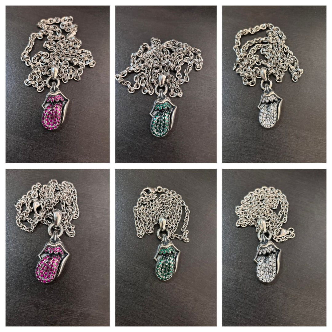 Chrome Hearts diamond-encrusted tongue pendant