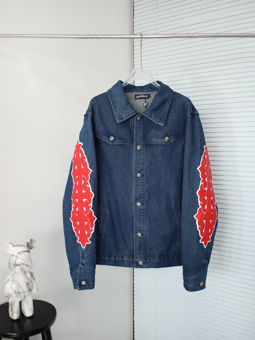 Chrome Hearts Flame Vine Leather Denim Jacket