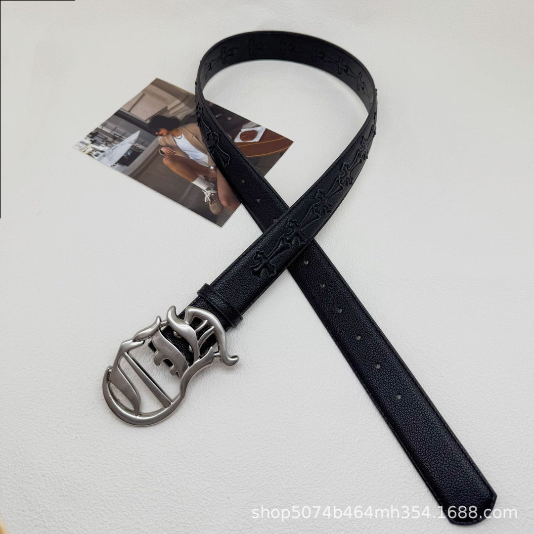 Chrome Hearts Cross-Motif Classic Leather Belt