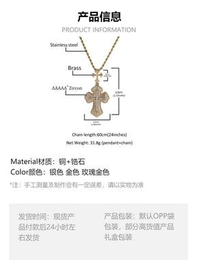 Cross hip-hop necklace for men and women trendy copper inlaid zircon necklace