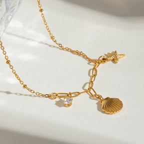 Small starfish shell zircon necklace